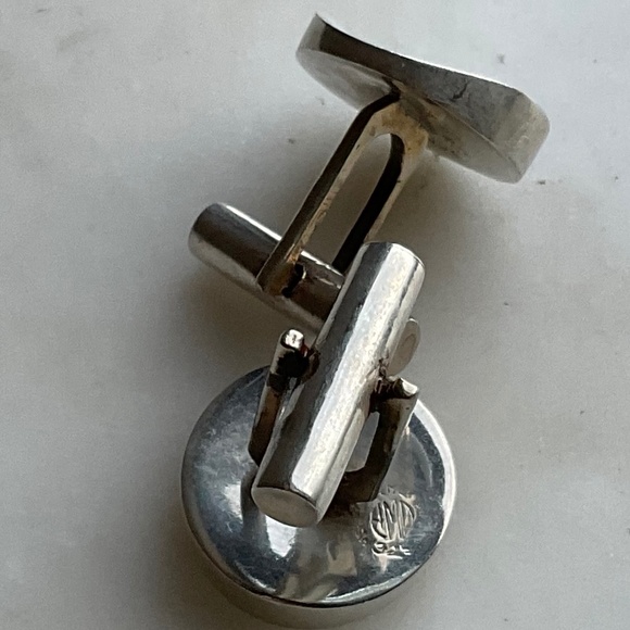 Vintage 925 Sterling Silver Modernist Concave Round Cuff Links EMD - Picture 4 of 7